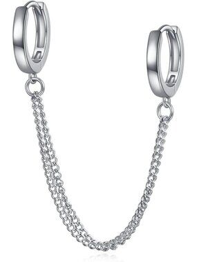 Sterling Silver Double Hoop Dangle Earrings with Chains - Perfect Jewelry Gift